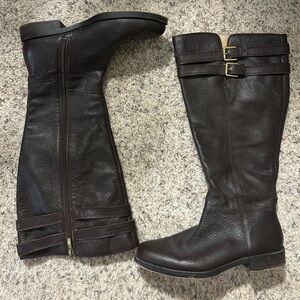 Franco Sarto Brown Over the Knee Boots with Side Zipper - Leather - Size 9